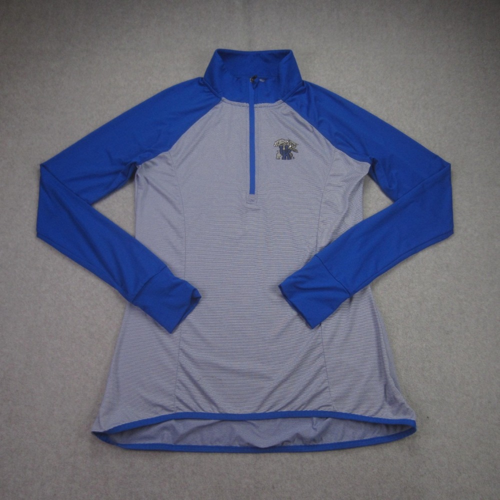 Kentucky Wildcats Womens M 1/4 Zip Pullover Blue Striped NCAA Stain READ